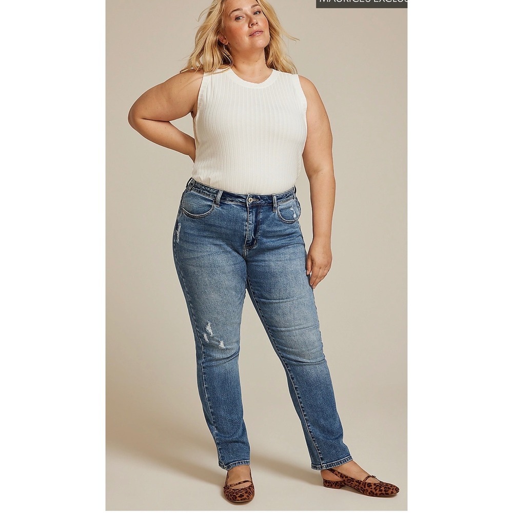 KanCan for Maurices Womens Plus Size 20x31 Straight Leg Distressed Jeans Blue